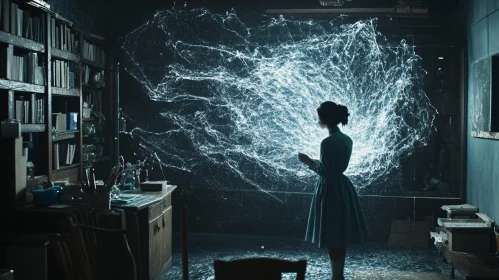 Woman Gazing at Luminous Wall Design