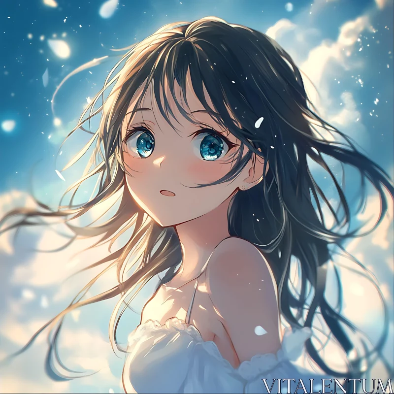 Anime Portrait of Girl Under Clear Sky AI Image