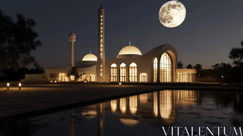 Moonlit Mosque with Stunning Reflections AI Image