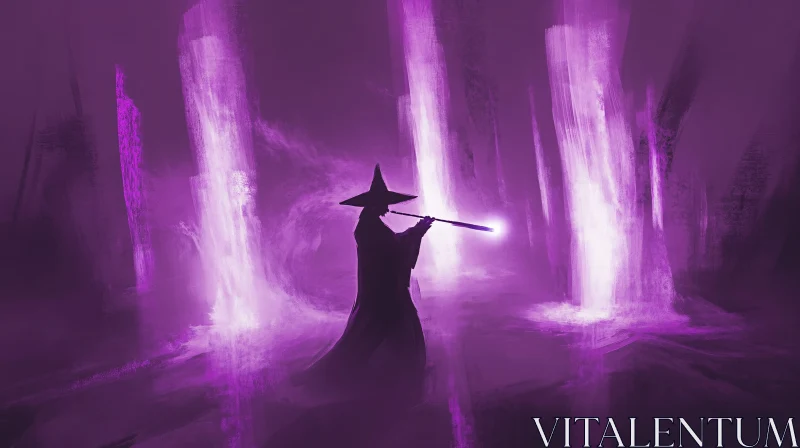 Wizard Casting Spell in Purple Light AI Image