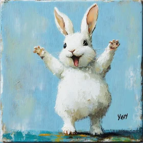 Whimsical Bunny Art with Raised Arms