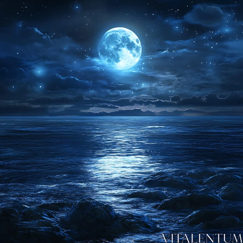 Tranquil Moonlight Reflection on the Sea AI Image