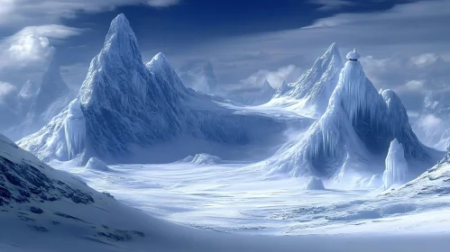 Frozen Mountains Under Cloudy Sky