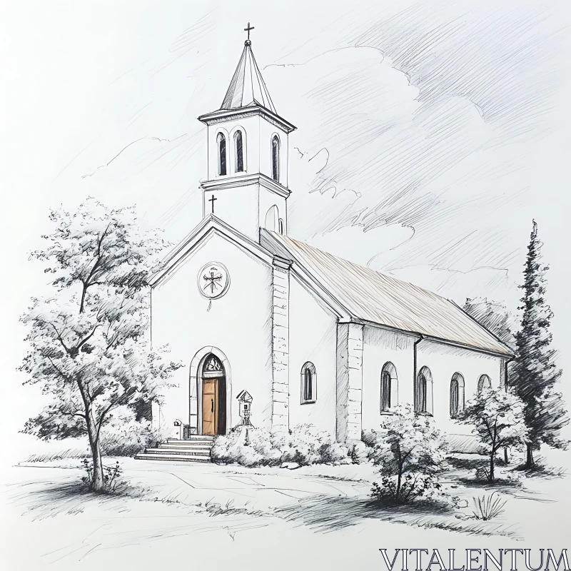 Artistic Church Building Drawing AI Image