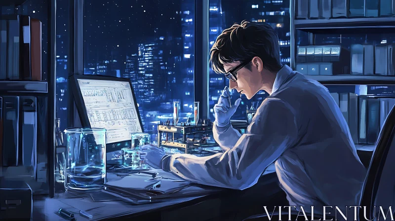 AI ART Scientist Working Late in the Laboratory