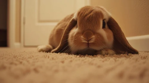 Gentle Bunny on a Beige Carpet