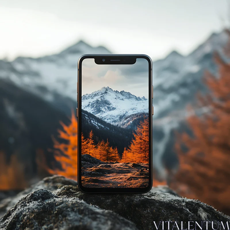 Alpine Vista on Mobile Device AI Image