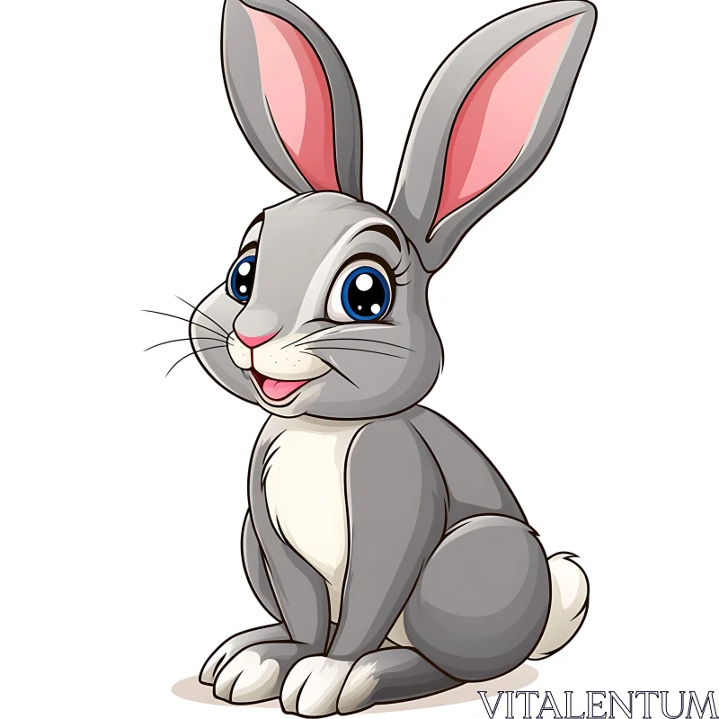 Grey Cartoon Rabbit with Blue Eyes AI Image