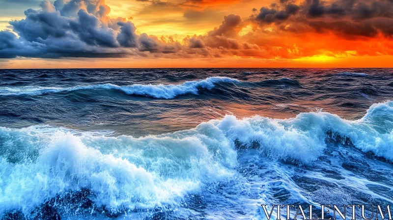 Sunset Seascape with Rolling Waves AI Image