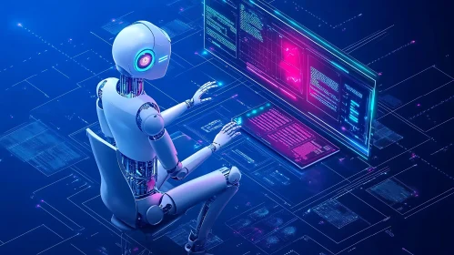 Cyborg Programmer in Neon Light