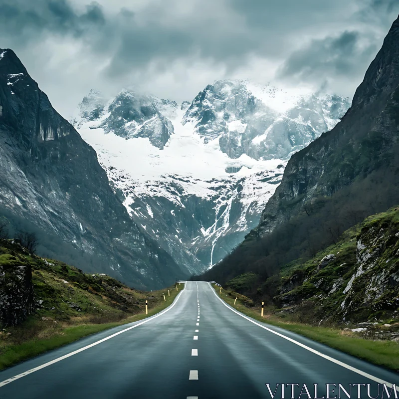 Road to the Snowy Mountain Peaks AI Image