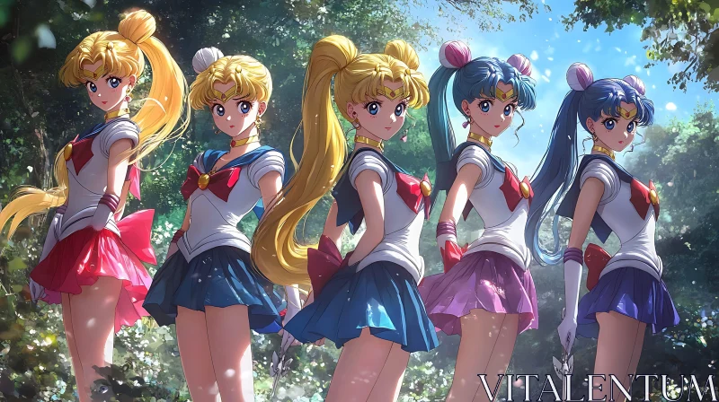 Sailor Scouts in a Forest AI Image