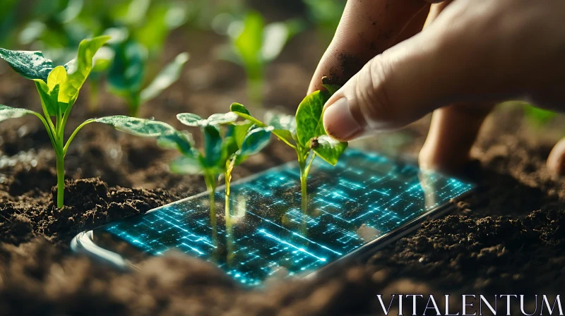 Digital Future: Plant Growing on Phone AI Image