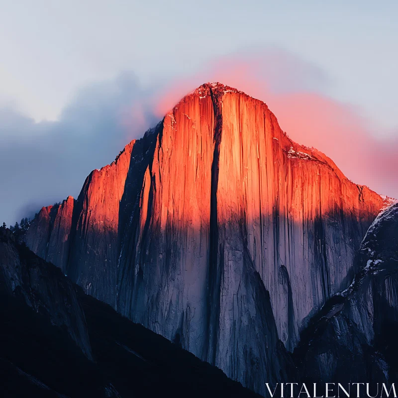 AI ART Mountain Peak Illuminated by Sunset