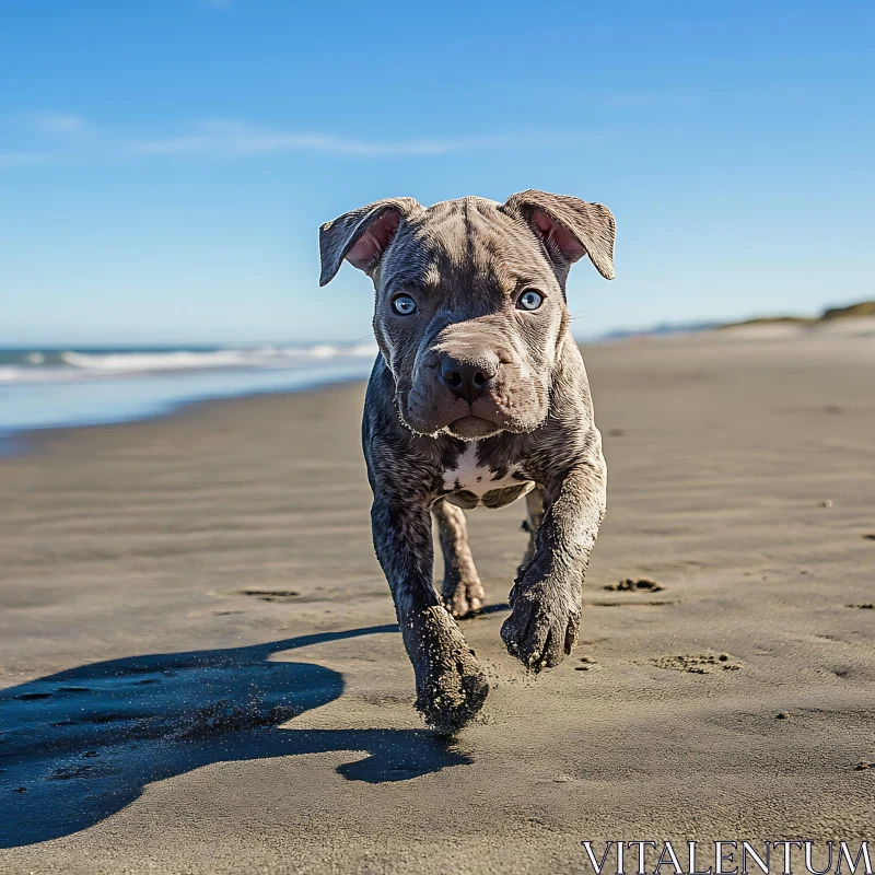 Cute Puppy Enjoying a Beach Day AI Image