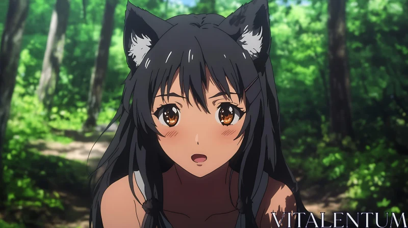 Anime Girl with Fox Ears in Nature AI Image