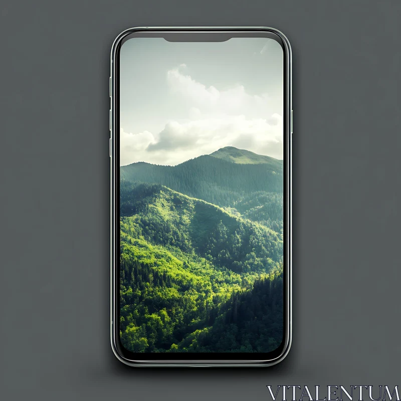 AI ART Green Mountain View on Mobile Screen