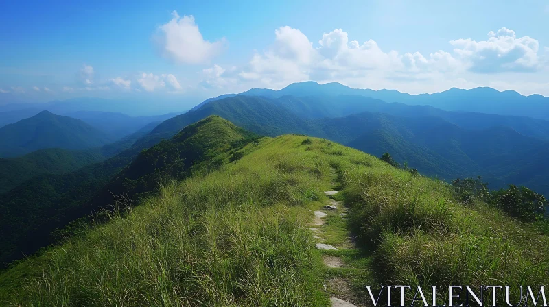 Picturesque Green Mountain Trail Landscape AI Image