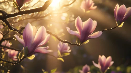 Magnolia Blossoms in Warm Sunlight