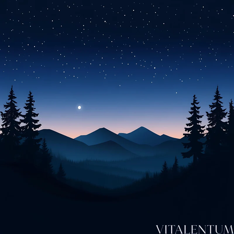 AI ART Starry Night Mountain Landscape