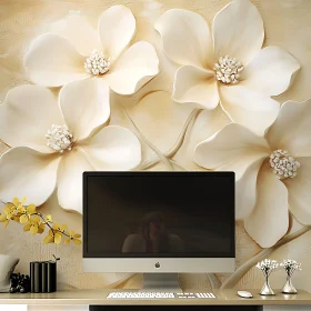 Modern Workspace with Detailed Floral Wall Art