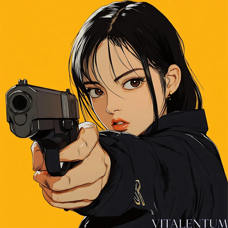 Intense Anime Female Character Holding a Pistol AI Image