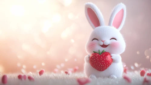 Fluffy Rabbit Holding Strawberry Heart