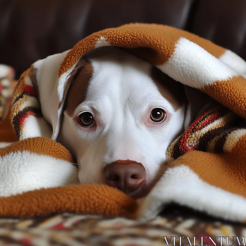 Comforting Dog Resting in Blanket AI Image