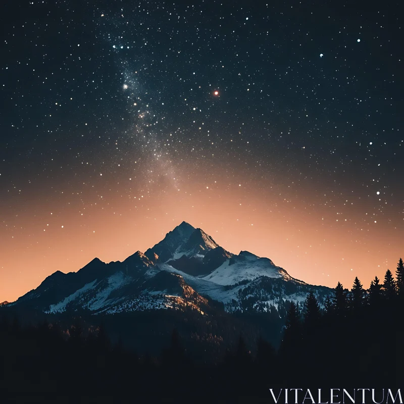 Night Sky Over Snowy Mountain Peaks AI Image