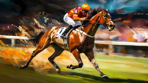 Illustration of a Jockey in a Thrilling Horse Race