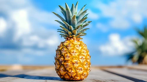 Exotic pineapple against summer sky