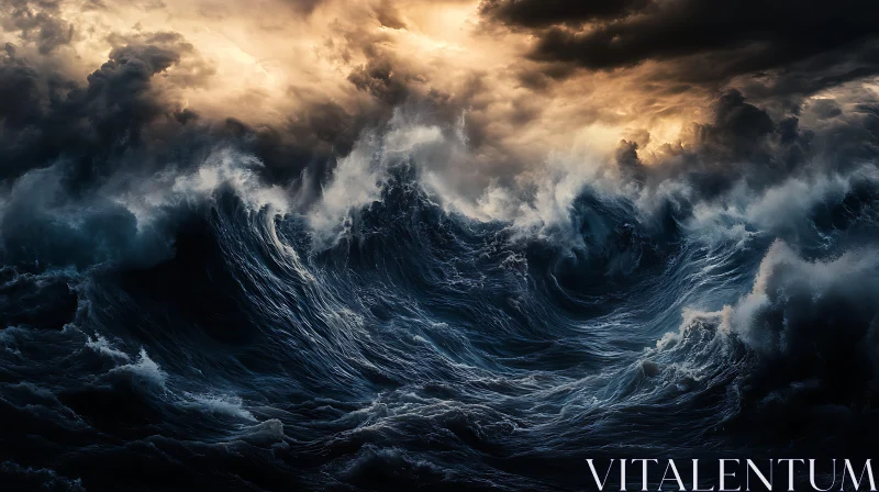 Dramatic Seascape: Wave and Dark Clouds AI Image