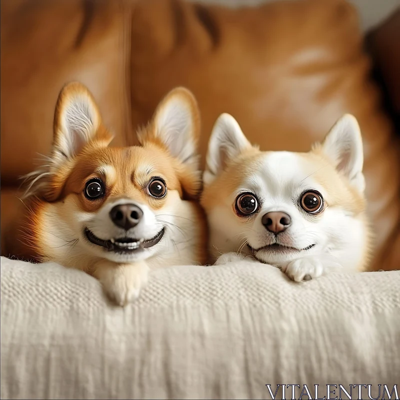 Cute Small Dogs with Big Eyes on Couch AI Image