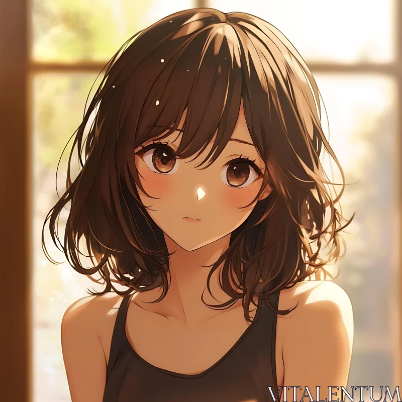 Pensive Anime Portrait with Soft Light AI Image