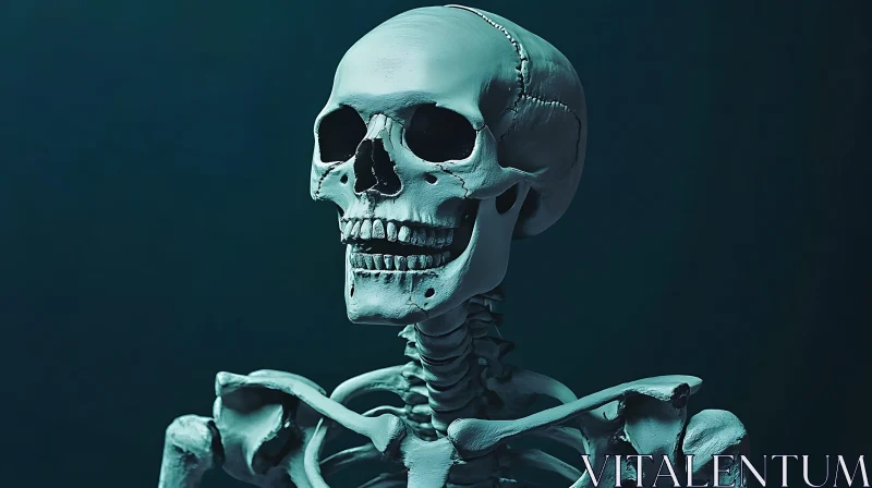 AI ART Monochrome Skeleton Study in Teal Light