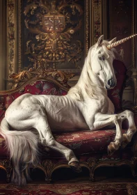 Graceful Unicorn on Ornate Velvet Lounge