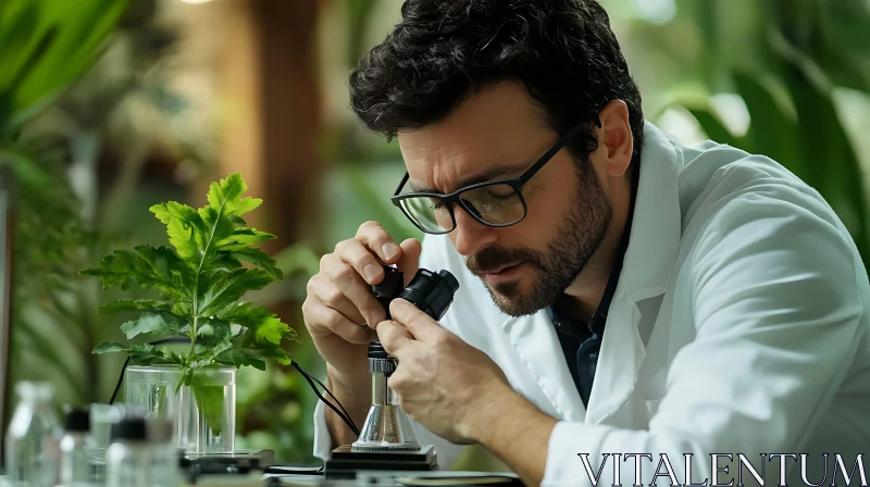 Scientist Examining Plant Specimen in Laboratory AI Image