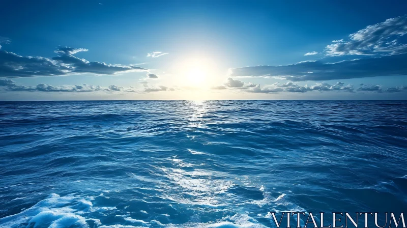 AI ART Blue Ocean With Sun Reflection