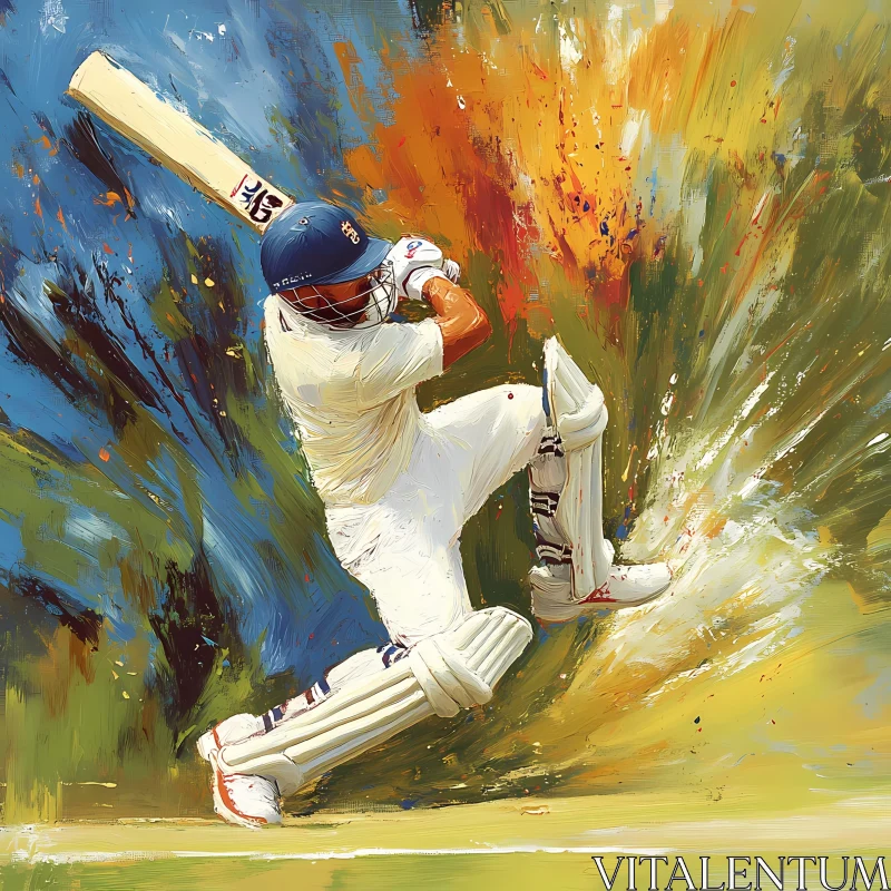 Abstract Cricket Player in Action - Dynamic Art AI Generated Picture AI Image