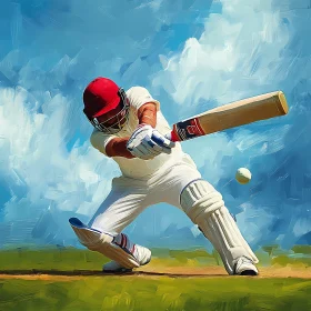 Cricket Batsman in Action Painting AI Generated Picture