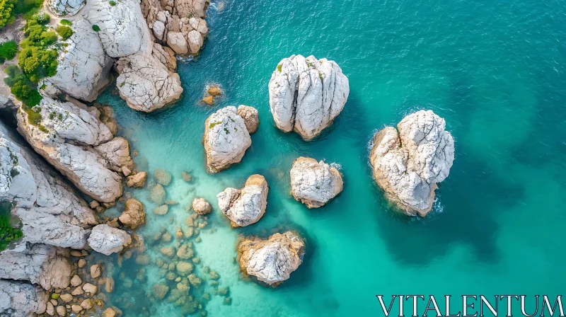 AI ART Coastal Rocks in Turquoise Sea