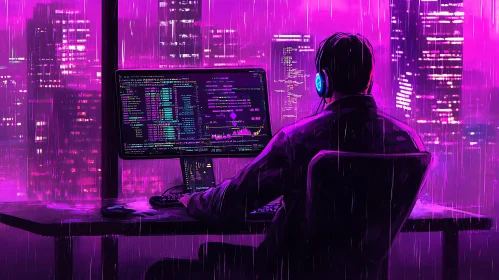 Cyberpunk Programmer at Work