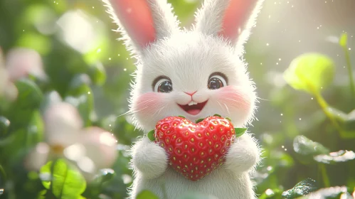 Whimsical Bunny Holding a Strawberry Heart