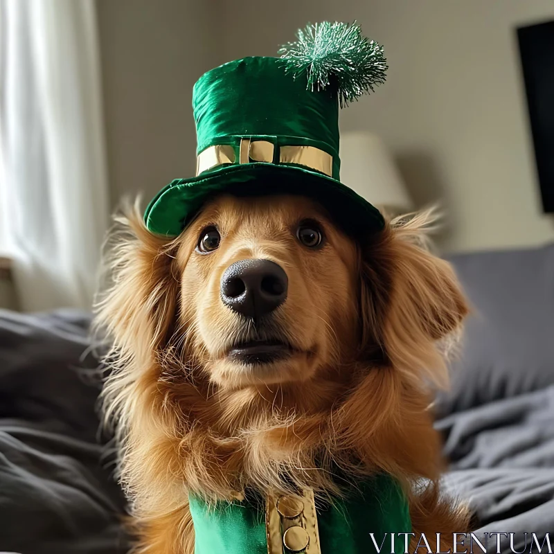 Golden Retriever Celebrates St. Patrick's Day AI Image