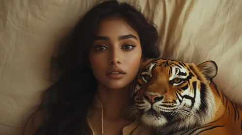 Portrait of Woman and Tiger Intimacy