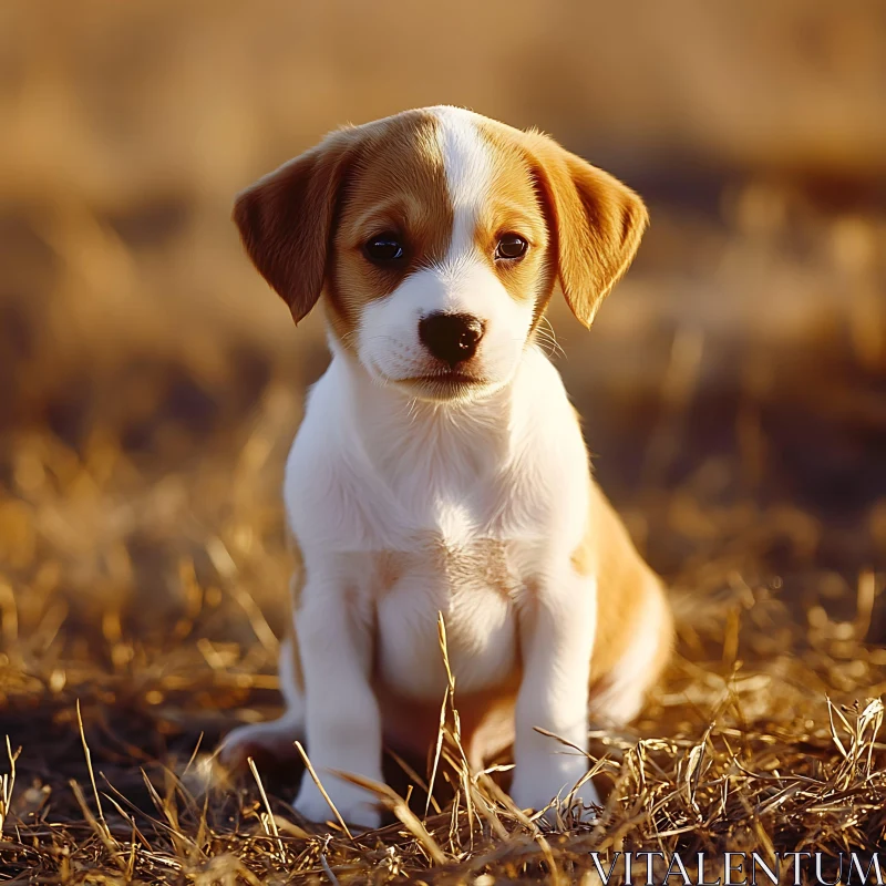 Cute Brown and White Puppy Outdoors AI Image