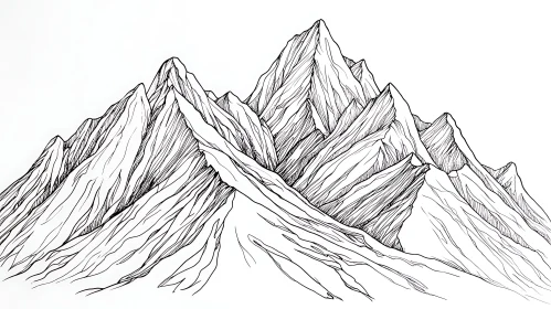 Monochrome Mountain Range Illustration