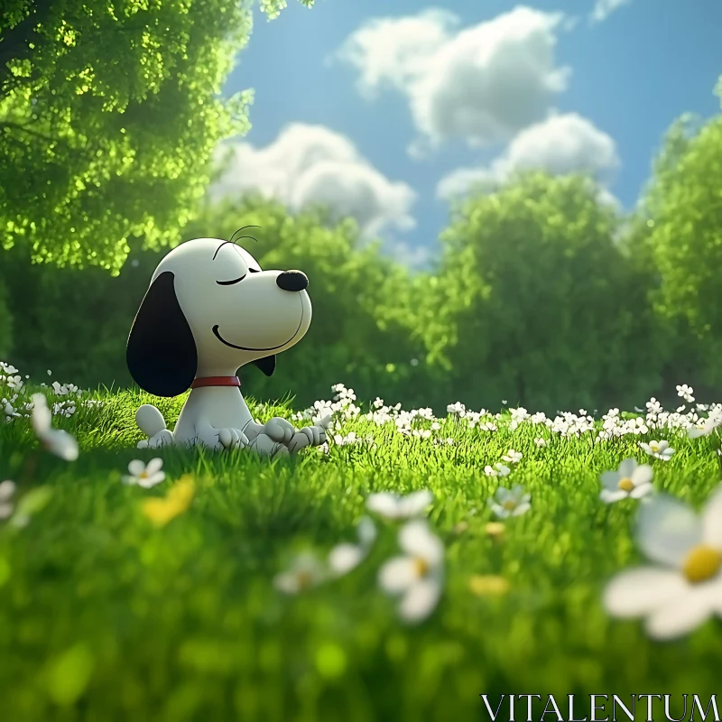 AI ART Cartoon Dog Enjoying Sunny Day in Green Field