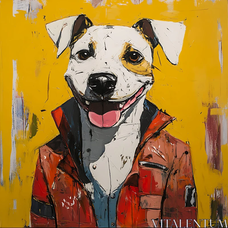 Vibrant Dog Painting with Yellow Background AI Image