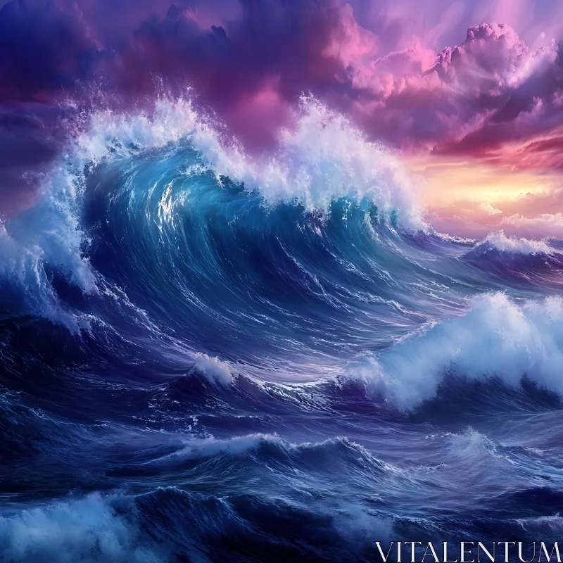 Crashing Wave at Sunset AI Image